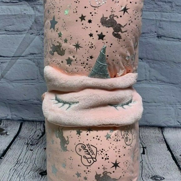 NEW Justice Girls Unicorn Blanket & Eye Mask Set - Picture 2 of 2